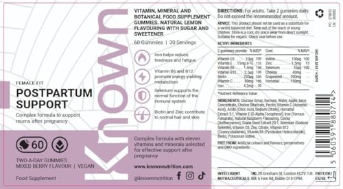 Known Postpartum Support Gummies – 1 Month Supply – Mixed Berry Flavour