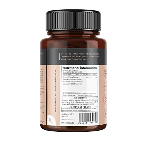 Pureclinica High Potency Korean Panax Ginseng 10,000mg x 720 Tablets (4 Bottles of 180)- 2 Years Supply