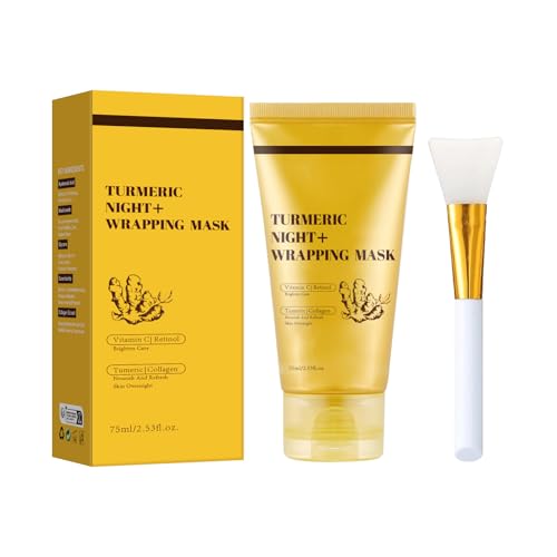 BloomBelle Kojic Acid Turmeric Night Wrapping Mask, Turmeric Collagen Overnight Peel-Off Mask With Brush, Collagen Face Mask, Deep Brightening Hydrating & Long-Lasting Moisturizing