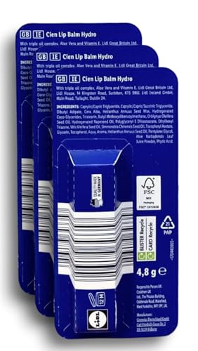 Generic Cien - Lidl | Lip Balm - Hydro Caring | SPF 25 | With Aloe Vera and Vitamin E | For Dry Lips | 4.8g Each (3)
