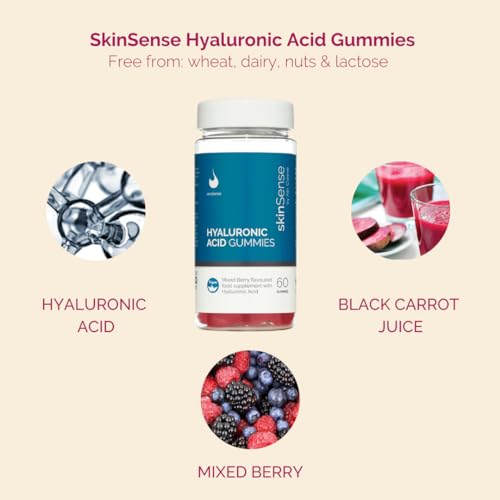 skinSense SkinSense Hyaluronic Acid Gummies 60PCS, Multivitamin Gummies, Chewable Hyaluronic Acid Supplements, Skin Hydration Vitamins, Mixed Berry Flavoured Food Supplement (30 day supply)