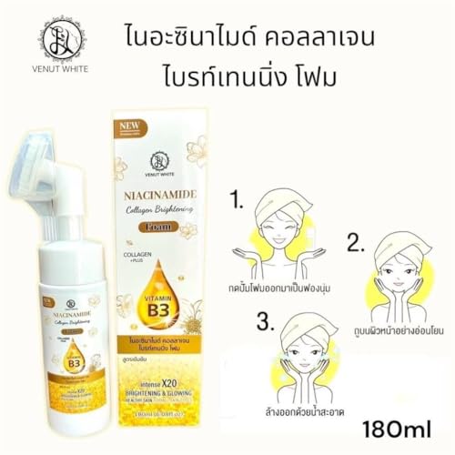 RKS BEAUTY PRODUCTS Venus White Niacinamide Collagen Brightening Foam with Vitamin B3, 20x Brightening Formula 180ML