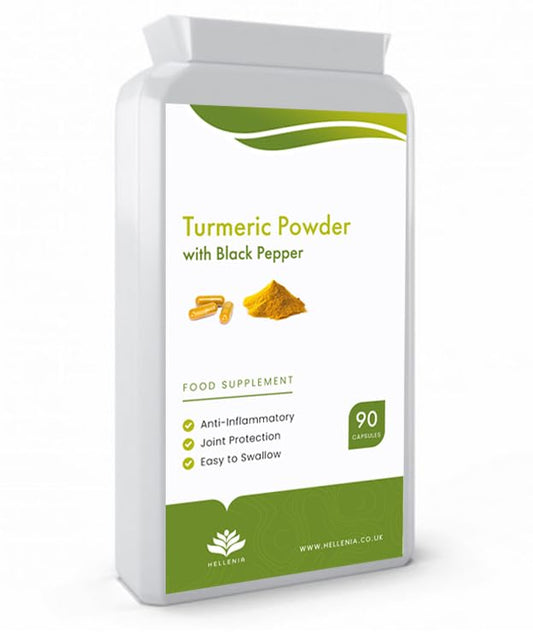 Hellenia Turmeric 500mg with Black Pepper (Piperine) - 90 Capsules - Natural Source of Curcumin