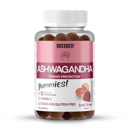 Weider Ashwagandha Gummies (40 Gummies) Sweet Orange Flavour, with KSM-66 Ashwagandha Root Extract and Vitamin C, Helps to Reduce Stress and find Sleep, Sugar-Free, Gluten-Free, 20 Servings