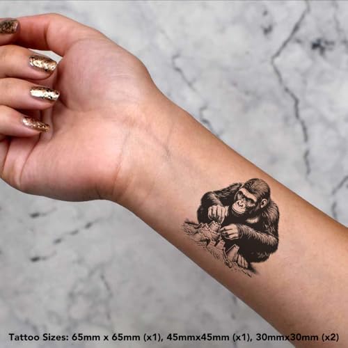 Azeeda 4 x 'Gorilla Building Sand Castles' Temporary Tattoos - Water Resistant, Skin-Safe, Non-Toxic Transfers, Mixed Sizes (TO00076122)