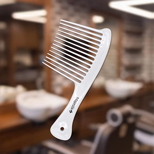 Majestik+ Afro Comb Infused With Coconut Oil - Wide Tooth Rake Hair Comb for Type 3A to 4C, Thick & Curly Hair in White