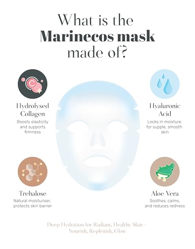 MARINECOS Collagen Face Masks – Hydrating, Anti-Aging, Firming Masks for Glowing Skin – Deep Moisture with Marine Collagen – 5 Pack