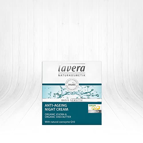 lavera basis sensitiv Anti-Aging Night Cream Q10 - with organic Jojoba-Oil & Shea Butter - Moisture & Care - Cream nourishes & tightens the skin - natural cosmetics - face cream - vegan - organic (1 x 50 ml)