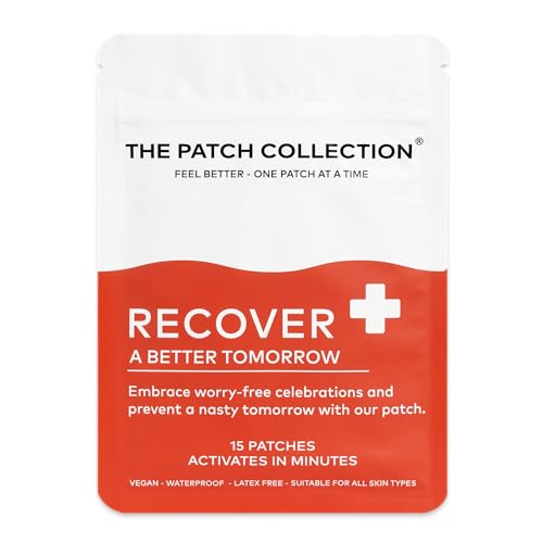 The Patch Collection® - Party Recovery & Relief Patch for a Night Out, Plant Powered, Sustained Release with NAC, Vitamin B1, B2, B3, Turmeric, 100% Natural & Vegan, Latex Free (Pack of 15)