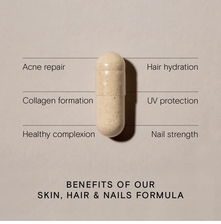 WILD NUTRITION Food-Grown® Skin Hair & Nails | Vitamin C to Promote Collagen Formation | No Added Fillers or Binders | Contains Zinc, Vitamin E, Biotin | 60 Capsules