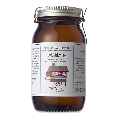 Tribe Skincare Japanese Bath Powder with Peach Leaves, Hakka Mint & Botan Flower that provides relief from heat rash, acne and eczema