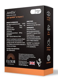 ELIXIR NUTROLOGY JointElix™ 30 Capsules – Hyaluronic Acid, Vitamin C & OptiMSM™ for Joint Health, Supports Collagen Formation of Cartilage. Made in The UK
