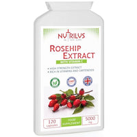 Rosehip Extract 120 Capsules 5000mg - High Strength Vegan Supplement - Rosa canina with Vitamin C - Bones & Cartilage - UK Made