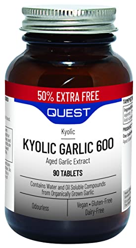Quest Kyolic Garlic 90 Tablets - 600mg High Strength Odourless Aged Garlic Extract for Heart, Liver & Immune Function. Daily Garlic Supplement, Improve Circulation, Liver Detox & Immunity (Pack of 1)