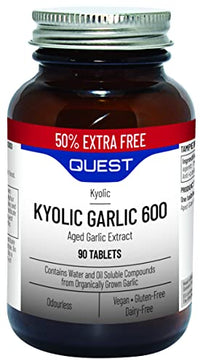 Quest Kyolic Garlic 90 Tablets - 600mg High Strength Odourless Aged Garlic Extract for Heart, Liver & Immune Function. Daily Garlic Supplement, Improve Circulation, Liver Detox & Immunity (Pack of 1)