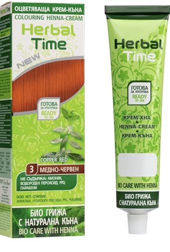 Generic Henna Herbal Time Natural Cream Color Copper Red Nº 3 | Henna Coloring Cream with Nettle Extract | Gray Hair Cover | Ammonia Free, Sulfates Free, Parabens Free | 75 ml