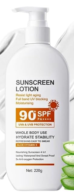 Generic Face Sunscreen SPF 90+, Large-capacity Body Formula, Sun Cream PA+++, Ultra Light Texture, Water & Sweat Resistant, Moisturizing, Non Greasy, 220g (Anti light sunscreen)