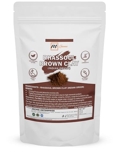 mGanna 100% Natural Rhassoul Clay (Indian Origin) for Anti-Ageing & Skin firming, Hair Masks, Scrubs, Creams and Soap Making 0.5 LBS / 227 GMS (Brown)
