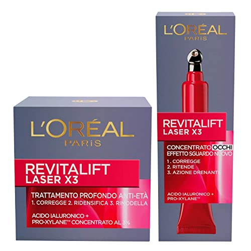 L'OREAL PARIS L'Oréal Paris Revitalift Day Cream Laser X3 Anti-Wrinkle Action 50ml + Revitalift Eye Contour Laser X3 Anti-Age 15ml - 2 Treatments with Hyaluronic Acid and Pro-Xylane