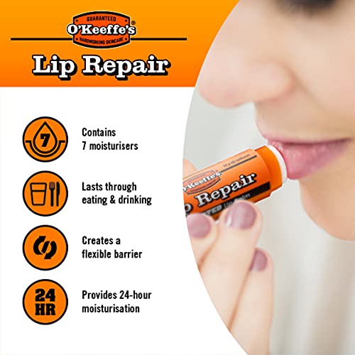 O'Keeffe's Lip Repair Unscented Lip Balm 4.2g (Pack of 3) White