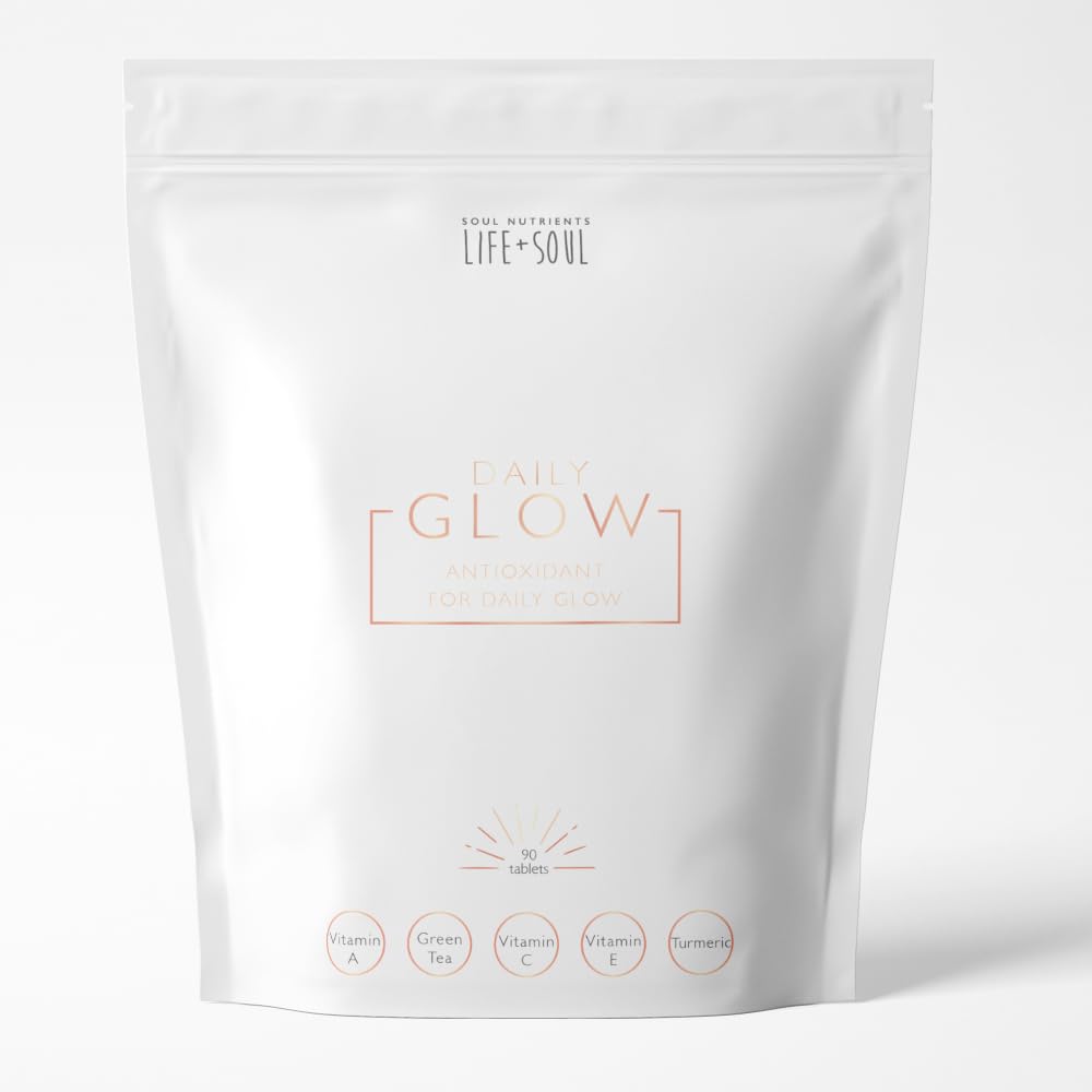 Soul Nutrients Daily Glow (Antioxidant)- 90 Tablets- Get Your Perfect Glow- One a Day- Vitamin E, Vitamin C, Zinc, Green Tea, Turmeric, Vitamin A- for The Perfect Glow