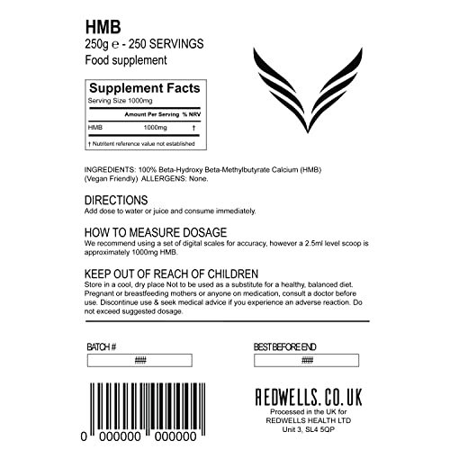 HMB Powder REDWELLS Amino Acid No Additives GMO Free Vegan - 250g Pack
