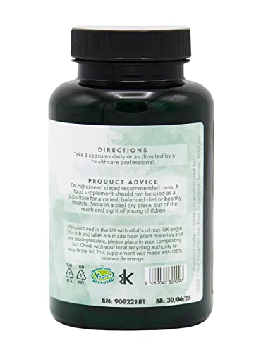 Organic Alfalfa Capsules 500mg - Botanical Rich in Vitamins, Minerals and Other Nutrients - 120 Vegan Capsules - Non-GMO, Made in the UK by G&G Vitamins