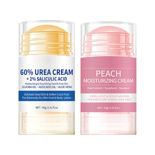 ThamGlow 2Pc Urea Cream 60% for Feet & Dry Cracked Skin & Peach Foot Cream, Moisturizing Foot & Hand Balm, Repairing Creams for Heels, Knees, Elbows & Hands