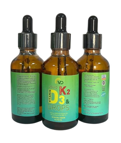VD Liquid Vitamin D3 & K2 Drops Vitamin D3 2500 IU & Vitamin K2 MK-7 50 UG | Optimal Absorption Vitamin D3 & K2 | High Strength Vitamin D3 & K2 Liquid Drops for Bones, Teeth, Muscle Function and Immune System Booster