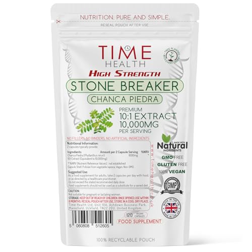 Time Health High Strength Stone Breaker - Chanca Piedra - 10,000mg - 120 Capsules - Kidney & Liver Support - Dissolve, Flush & Cleanse - UK Made Supplement - GMP - Additive Free - Vegan (120 Count (Pack of 1))