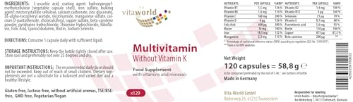 Vita World Multivitamin A-Z Without Vitamin K 120 Capsules Made in Germany