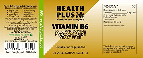 Health Plus Vitamin B6 : Vitamin B6 supplement : 90 tablets