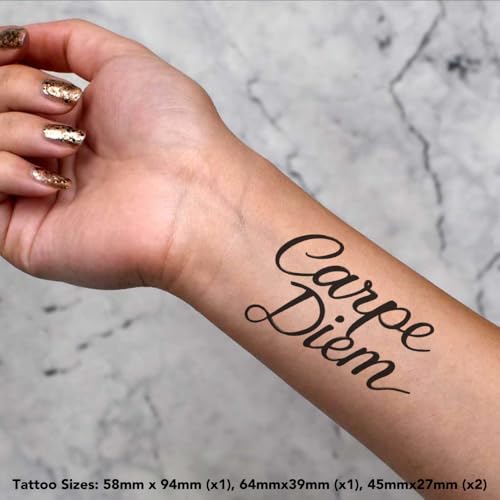 Azeeda 4 x 'Carpe Diem' Temporary Tattoos - Water Resistant, Skin-Safe, Non-Toxic Transfers, Mixed Sizes (TO00081170)