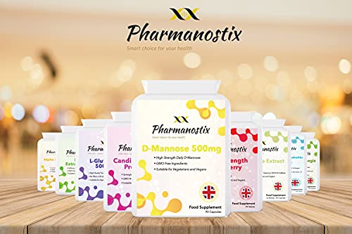 Pharmanostix D-Mannose 500mg Per Capsule – High Strength Daily Serving (1500mg) – 90 Vegan Friendly Capsules (Not Tablets) – 100% Natural Premium D Mannose – Suitable for Vegans – Made in The UK