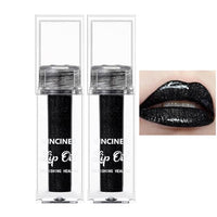 Skynest Black Glitter Lip Gloss, Diamond Shimmer Lipstick, Metallic Matte Lipstick High Pigment Waterproof Long Lasting Lipsticks, Sparkling Glossy Liquid Lipstick Lip Gloss for Women