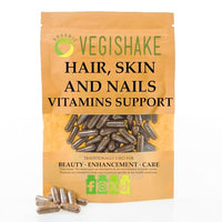 vegishake Hair Skin and Nails Vitamins – Biotin 10,000µg, Bamboo Extract, Vitamin C & Niacin – Vegan Capsules Hair Growth, Radiant Skin & Strong Nails (60 Capsules)