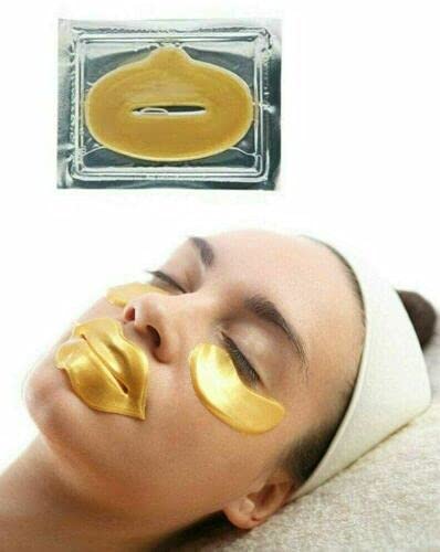 Cascove 20 Eye + Lip Gold Mask Patches Collagen Crystal Gel Pad Face Anti Aging Wrinkle Plush Lips Filler Pout Moisturizing Eye Patches Sheet Beauty Gold Hydrating Pads Ladies Xmas Gift Present