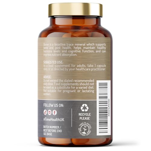 Time Health Boron - 10mg Optimal Strength - Cognitive, Osteo & Hormone Health - Capsules - UK Made Supplement - GMP - Vegan