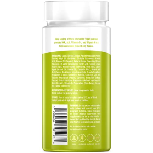 Wellgard Vegan Omega 3 Gummies by Wellgard - Chewable Algae-Derived DHA & ALA, Omega 3 Supplements, Allergen-Free, Natural Flavour, Formulated in UK