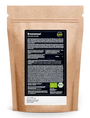 Organic Nettle 500 Capsules | 450mg per Capsule | Nettle Capsules | Urticae Folium | Highest Purity | Bottled and Checked in Germany | Vegan | Biotiva