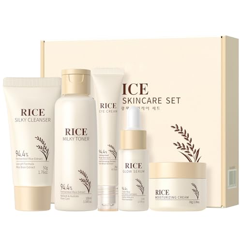 ThamGlow Rice Skin Care Set - Pamper Gifts For Women - Radiant Glow, Sensitive Skin Relief & Even Tone, Korean Skincare (5 Pack Gift Box)
