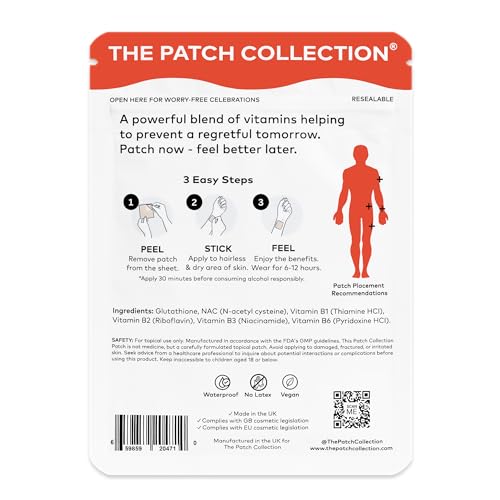 The Patch Collection® - Party Recovery & Relief Patch for a Night Out, Plant Powered, Sustained Release with NAC, Vitamin B1, B2, B3, Turmeric, 100% Natural & Vegan, Latex Free (Pack of 15)