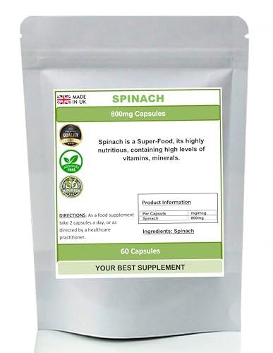 Your Best Supplement Spinach 800mg Capsules 100% Pure High Strength Super-Food(NoFiller No Additive) (60)