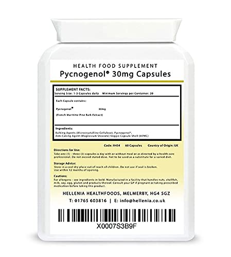 Hellenia Pycnogenol - French Maritime Pine Bark Extract 30mg - 60 Capsules