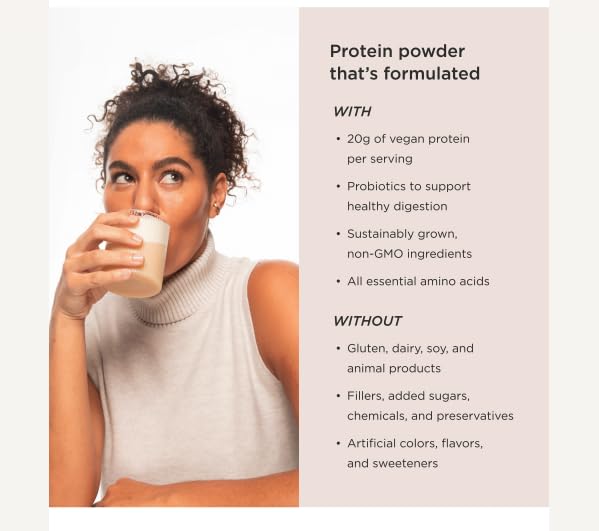 JSHealth Vegan Pea Protein Powder with Probiotics - Vanilla Bean Flavor - Gluten Free, Non GMO, Plant Based Protein Drink Mix, 300g