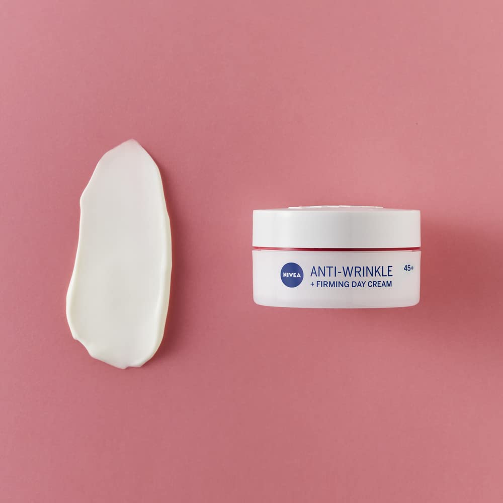 NIVEA Anti-Wrinkle and Firming Day Cream (50ml), Moisturiser for 45+ Skin, With Shea Butter, Apricot Kernel Oil, and SPF for Enhanced Daily Skin Care