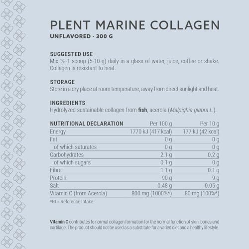 Plent Pure Marine Collagen Unflavored - Stay Beautiful - 5G Daily - Collagen Peptides - 300g