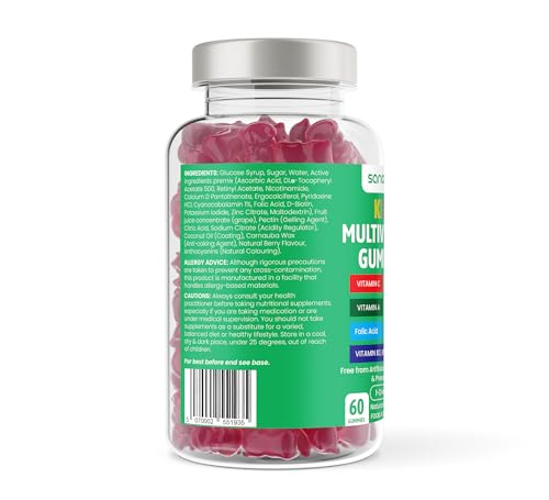 Sanovida Multivitamin for Kids 60 Berry Flavour Gummies - Contains 12 Essential Vitamins + Minerals Including Vitamin C D A, E & B Vitamins for Childrens - Pack of 60 Chewable Vitamins