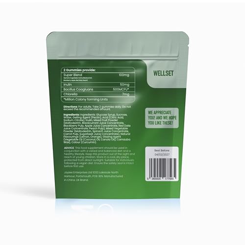 WELLSET Super Greens Gummies | 8 Botanicals Blend with Antioxidants & Gut-Friendly Probiotics | Added Probiotics + Fiber for Gut Health | 60 Gummies | Alternative to Super Greens Powder
