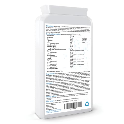 Glucomannan Complex - 3000mg - Fibre Diet Supplement Complex Capsules With Vitamin D, Chromium & Choline, Choline Contributes To Normal Lipid Metabolism (EFSA), Konjac Glucomannan - Vegetarian Formula